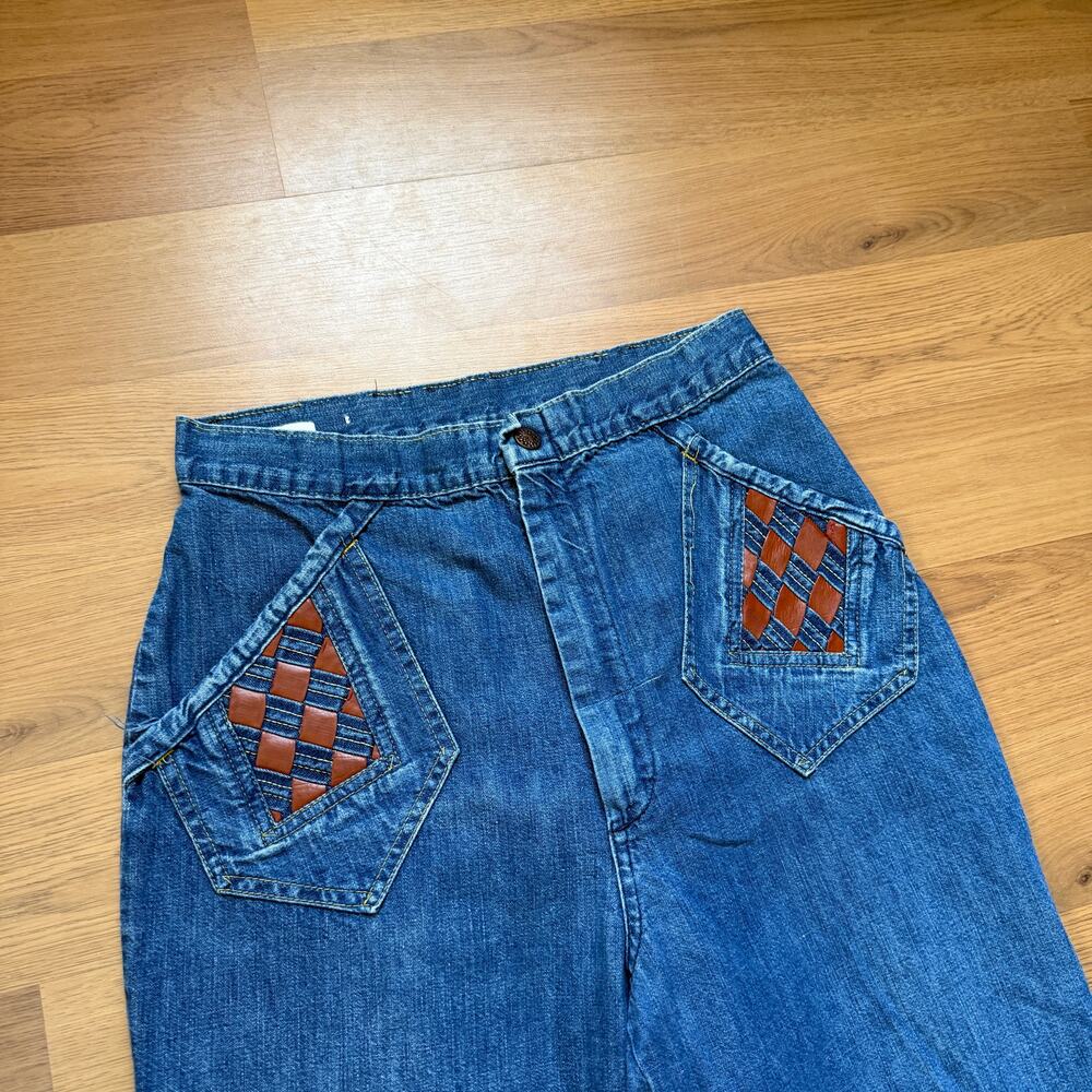 Women's Vintage 70's Wide Leg Bell Bottoms Flared Denim Blue Jeans Sz 26 x 32 - Picture 2 of 9